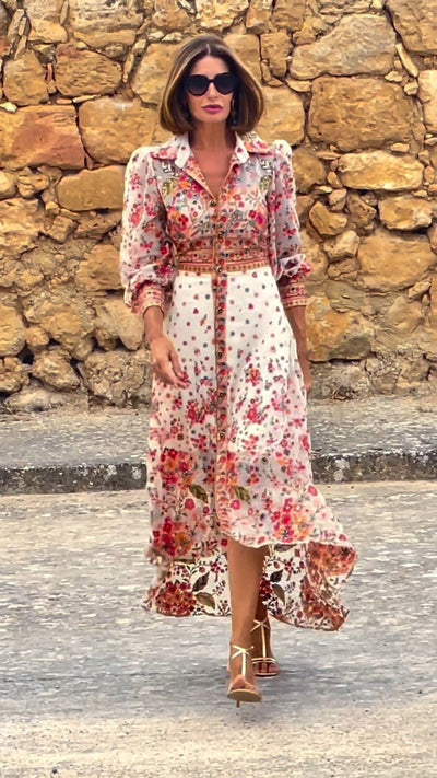 Elegant Floral Print Collared Maxi Dress