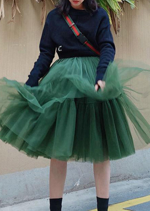 Beautiful Green high Cute waist Tulle Skirts Spring