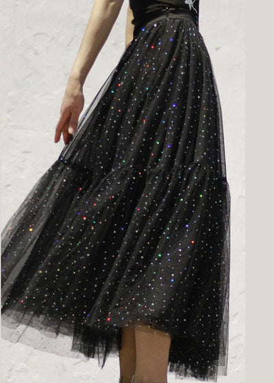 Boho Black Sequins Patchwork tulle Skirt Spring