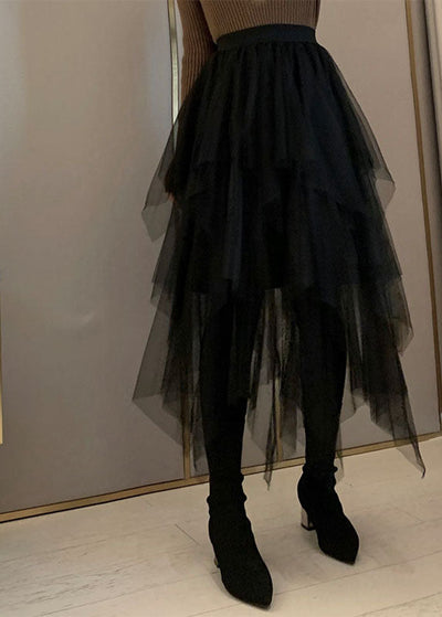 Boutique Black Asymmetrical fashion tulle Skirts Spring