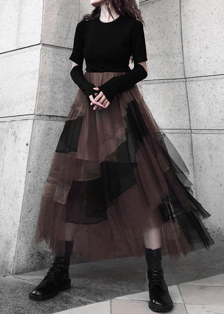 Casual Color block High Waist tulle Skirt Summer