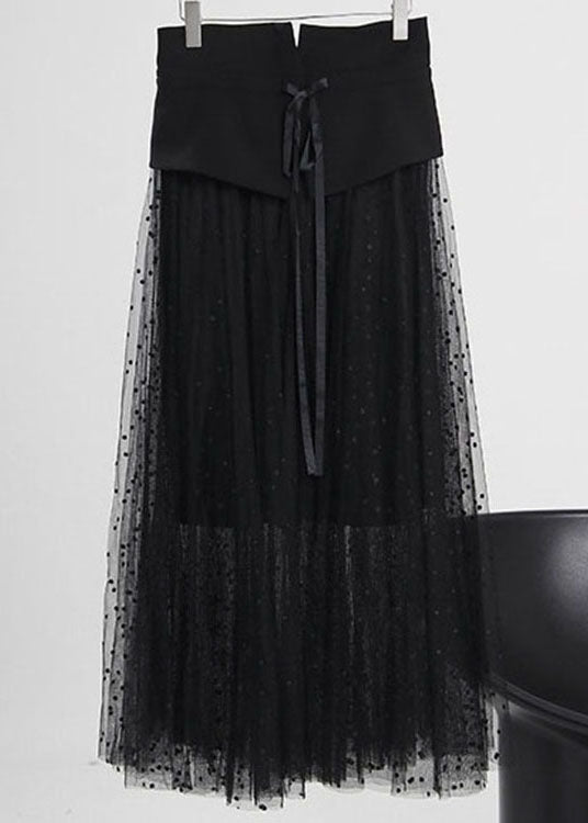 Fashion Black tie waist Zip Up Tulle Skirt Spring