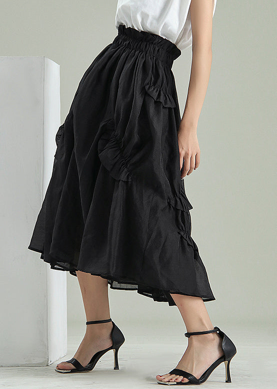 Fine Black Asymmetrical wrinkled Tulle Skirts Spring