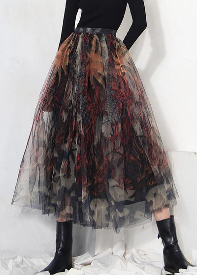 Fine Black Print Lace A Line Tulle Skirts Summer