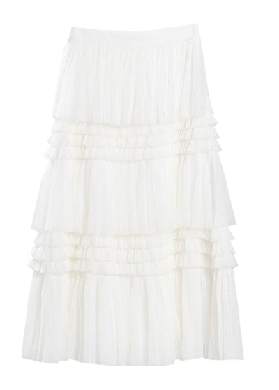 Fine White Asymmetrical wrinkled Tulle Skirts Spring