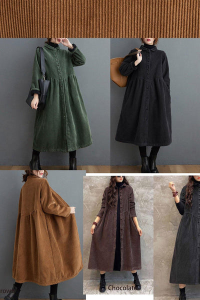 French blackish green corduroy coats Inspiration thick Cinched women coats ( Limited Stock)