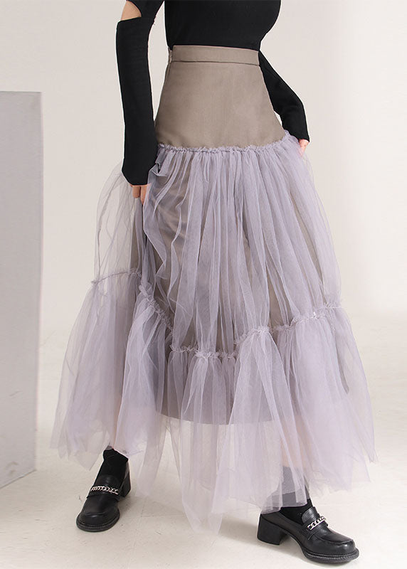 Italian Asymmetrical Patchwork Tulle Skirts Spring