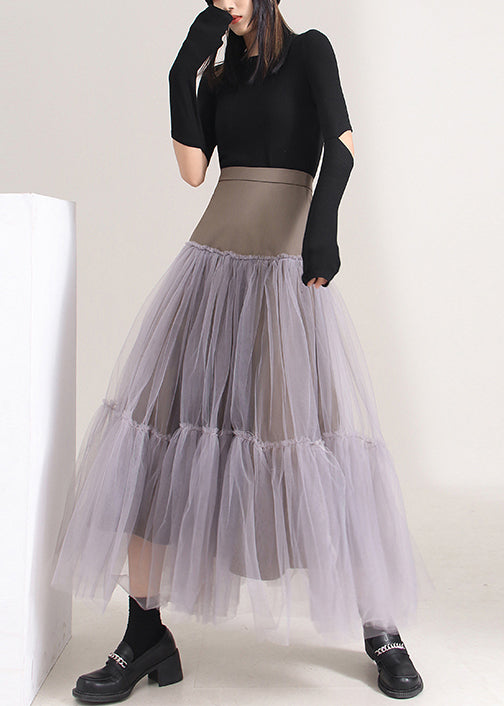 Italian Asymmetrical Patchwork Tulle Skirts Spring