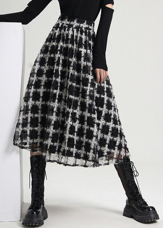 Loose Black Zip Up Plaid Tulle Skirts Spring