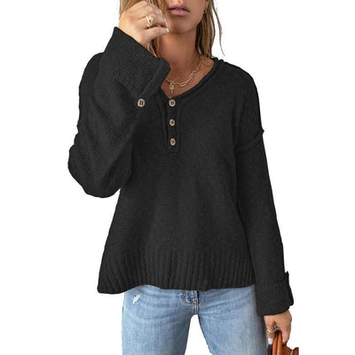 Loose Button Knitted Drop Shoulder Sweater Women