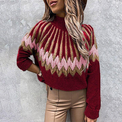 High Collar Long Sleeve Loose Casual Knit Sweater