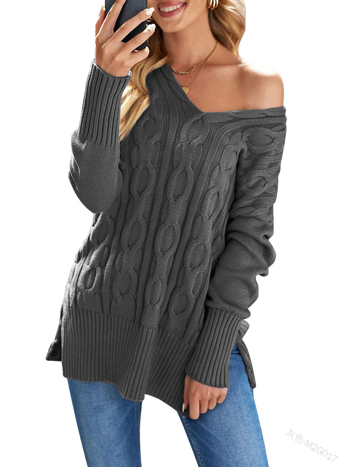 Women's V-neck Knitted Sweater