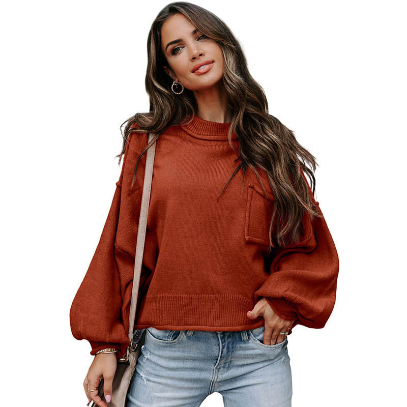 Women's Long Sleeve Round Neck Knitted Sweater