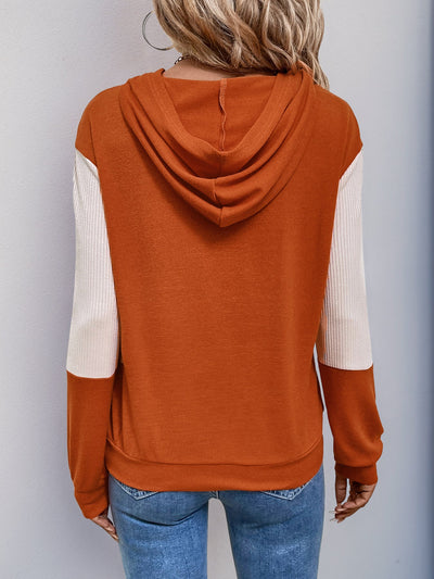 Hooded Contrast Color Long Sleeve Sweater