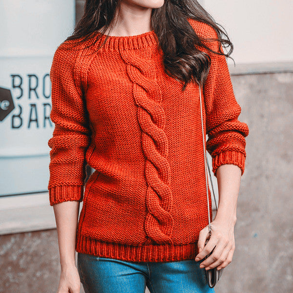 Rope Braided Details Round Neck Long Sleeve Sweater