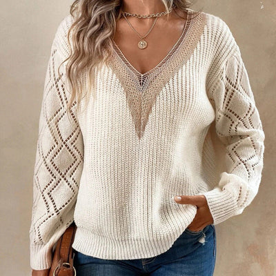 Women's V-neck Long Sleeve Knitted Sweater