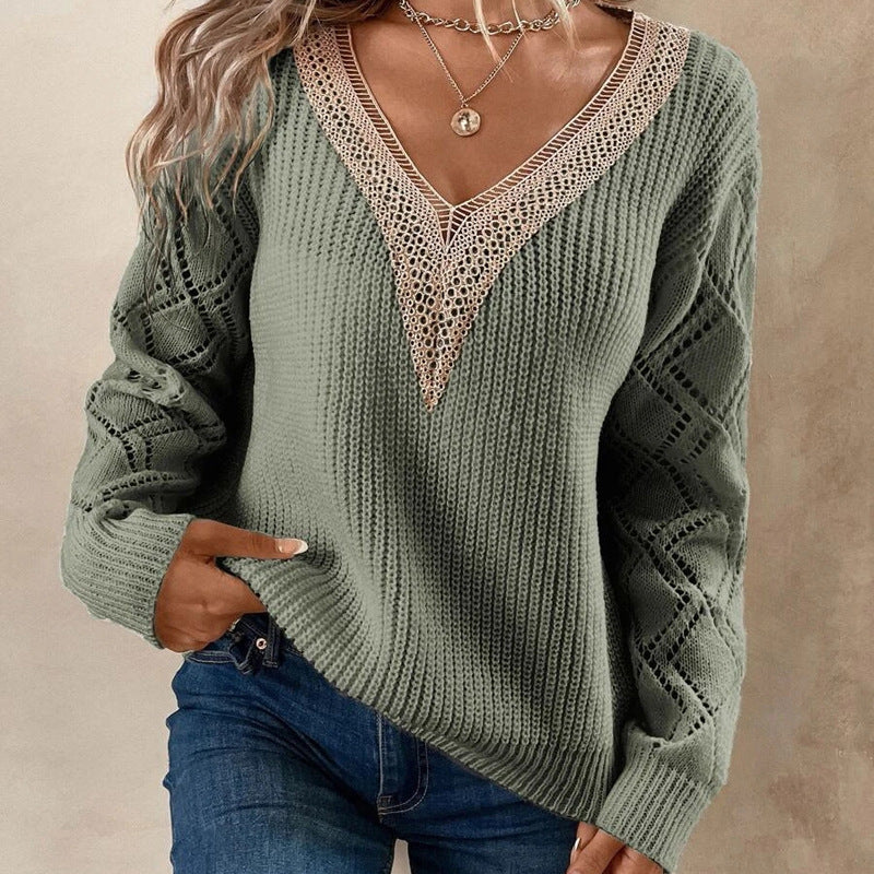 Women's V-neck Long Sleeve Knitted Sweater