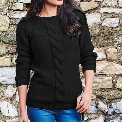 Rope Braided Details Round Neck Long Sleeve Sweater