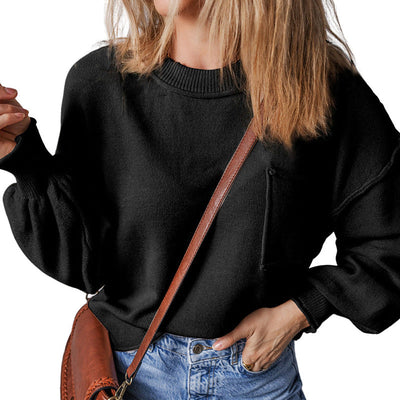 Women's Long Sleeve Round Neck Knitted Sweater