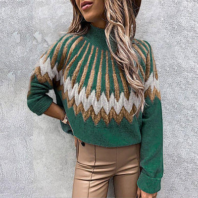 High Collar Long Sleeve Loose Casual Knit Sweater