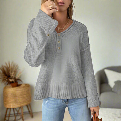 Loose Button Knitted Drop Shoulder Sweater Women