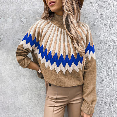 High Collar Long Sleeve Loose Casual Knit Sweater