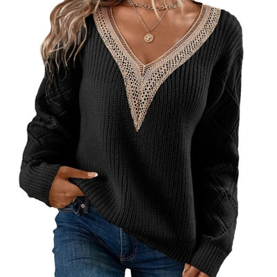 Women's V-neck Long Sleeve Knitted Sweater