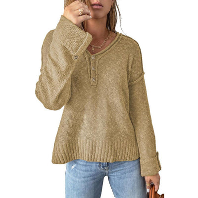 Loose Button Knitted Drop Shoulder Sweater Women