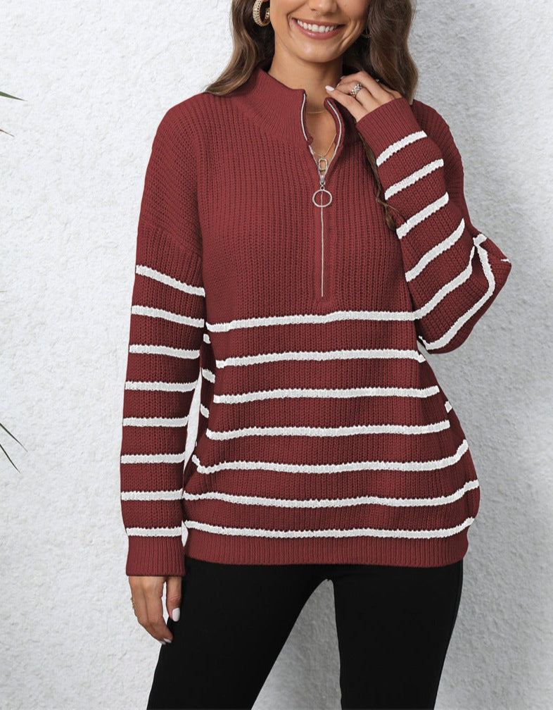 Mock Neck Long Sleeve Zip-Up Sweater