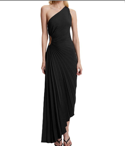 Sylviana™ | One Shoulder Pleated Midi Dress