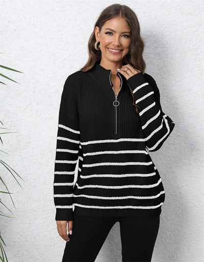 Mock Neck Long Sleeve Zip-Up Sweater