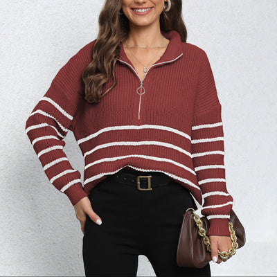 Mock Neck Long Sleeve Zip-Up Sweater