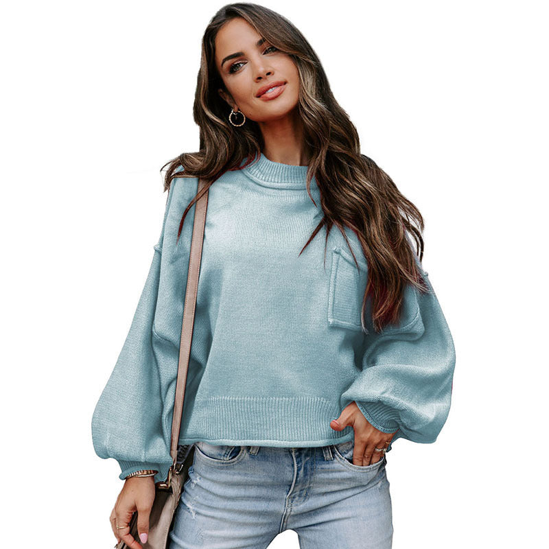 Women's Long Sleeve Round Neck Knitted Sweater