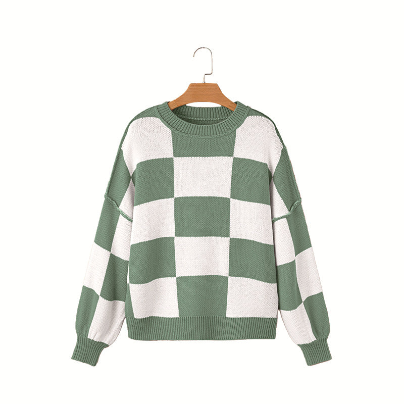 Women's Casual Style Plaid Contrast Color Sweater