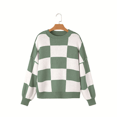 Women's Casual Style Plaid Contrast Color Sweater