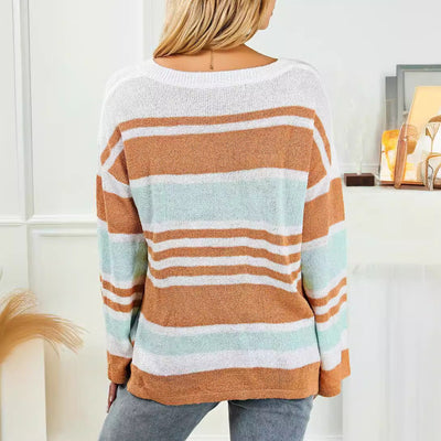 Women's Side Slit Pullover V-Neck Long Sleeve Sweater