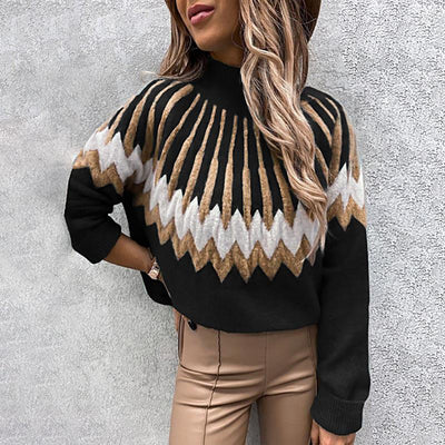 High Collar Long Sleeve Loose Casual Knit Sweater