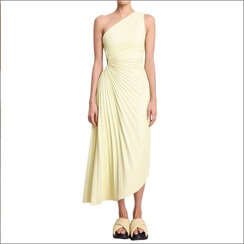 Sylviana™ | One Shoulder Pleated Midi Dress