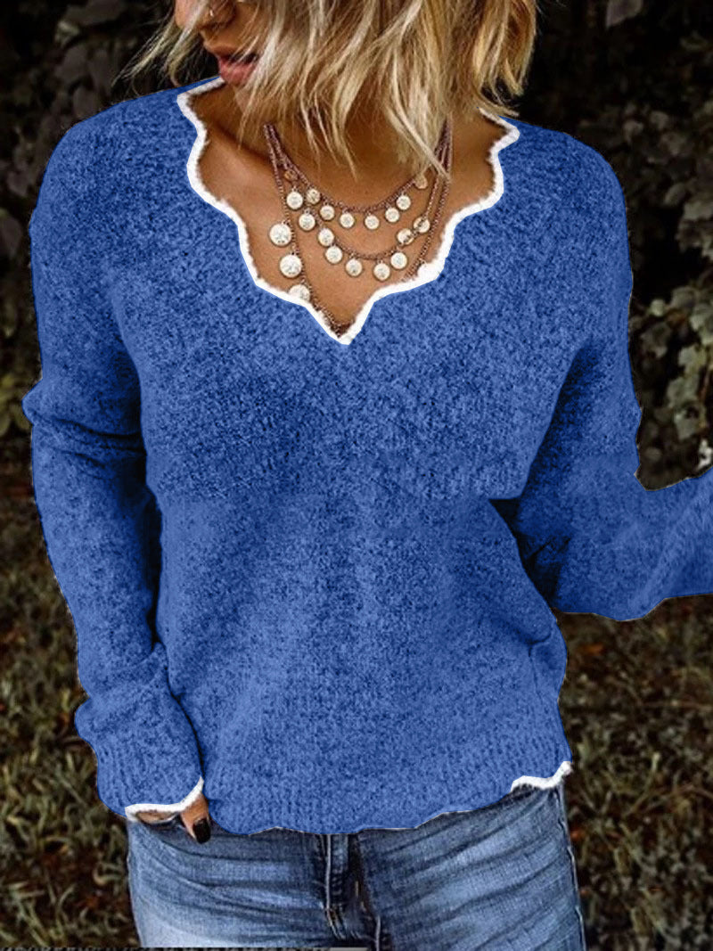 Women's Lace V-Neck Knitted Sweater