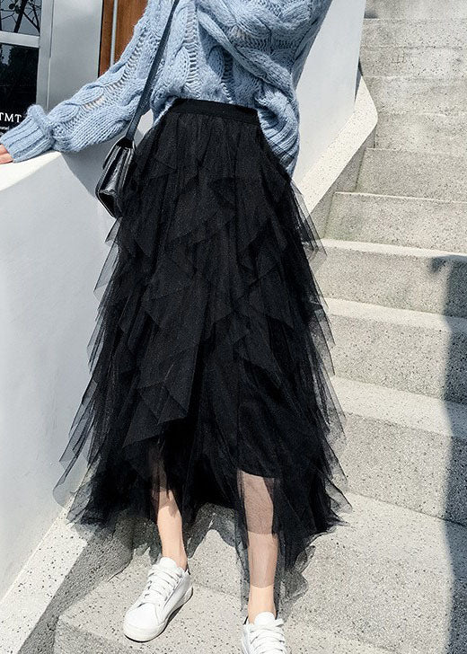 Organic Black Asymmetrical tulle Skirts Spring