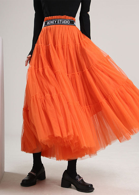 Organic Orange Patchwork Solid Tulle Skirt Spring