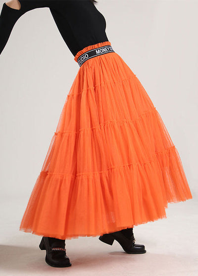 Organic Orange Patchwork Solid Tulle Skirt Spring