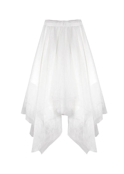 Organic White High Waist asymmetrical design Summer tulle Skirt