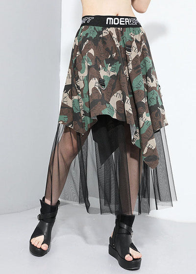 Plus Size Camouflage Asymmetrical Patchwork Tulle Skirt Spring