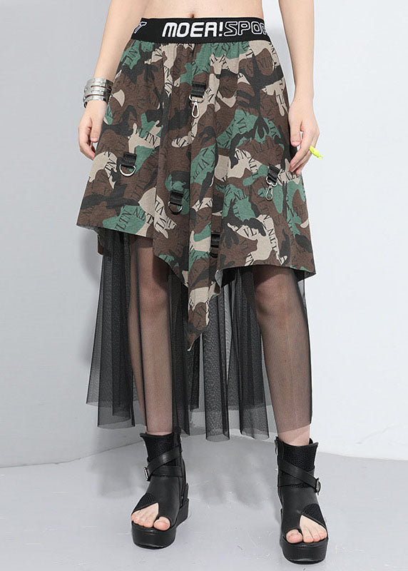 Plus Size Camouflage Asymmetrical Patchwork Tulle Skirt Spring