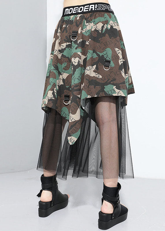 Plus Size Camouflage Asymmetrical Patchwork Tulle Skirt Spring