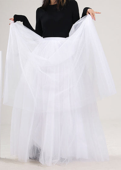 Plus Size Handmade White Solid Tulle Skirt Spring