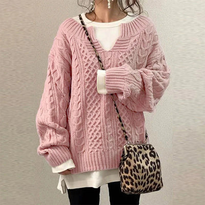 Oversized Knit Sweater with Cable Knit Pattern