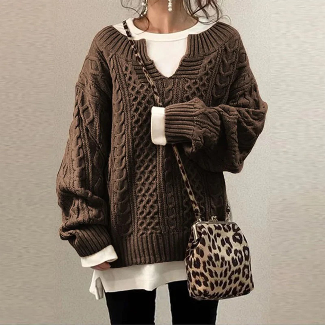 Oversized Knit Sweater with Cable Knit Pattern