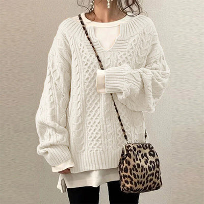 Oversized Knit Sweater with Cable Knit Pattern